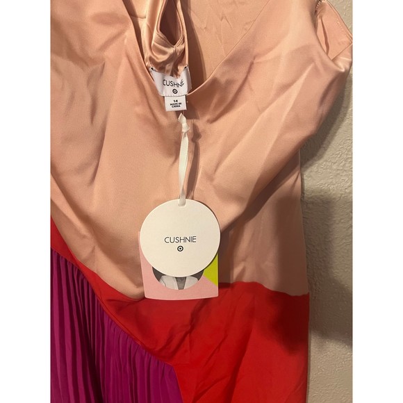 Cushnie For Target NWT Pleated Color Block Pink Satin Midi Dress Size 14 - Picture 4 of 6